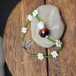 B2909 daisy chain mushroom cottagecore Hand-blown‎ glass bracelet